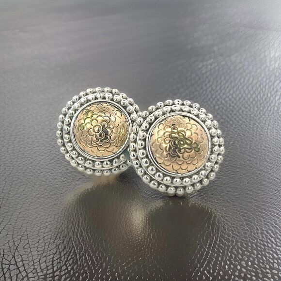 John Hardy Estate Clip on Earrings Silver 18k Yellow Gold JH97 - Picture 7 of 9